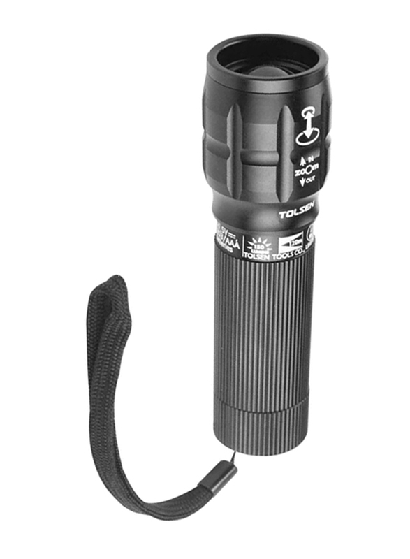 Tolsen Industrial 3W LED Flashlight with Zoom Function, Black