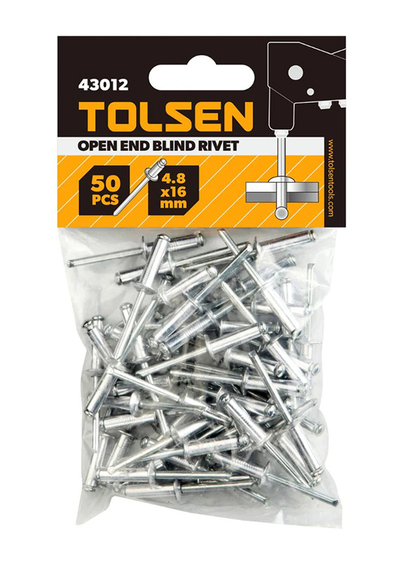 Tolsen 50-Piece 4.8 x 16mm Aluminum Rivet, 43012, Silver