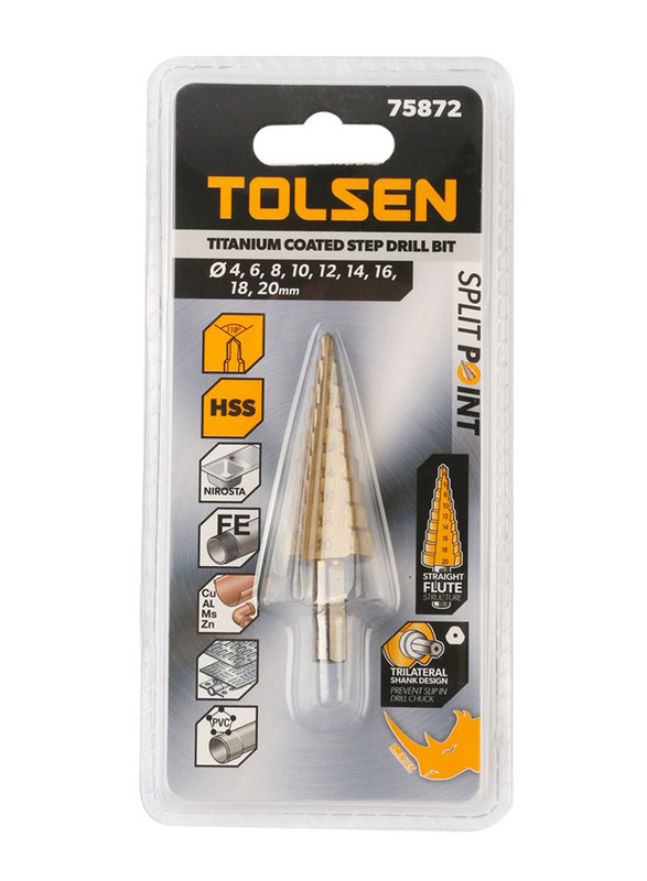 Tolsen Titanium Coated Step Drill Bit, TLSN-75872, Gold