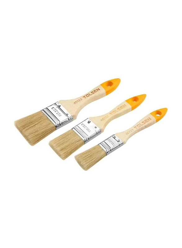 

Tolsen 3-Piece Wooden Handle Paint Brush Set, 2"/3"/4", 40145, Beige/Yellow