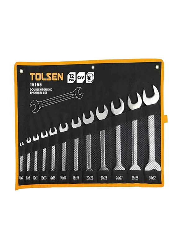 Tolsen 12 Piece Double Open End Spanner Set, 15892, Silver