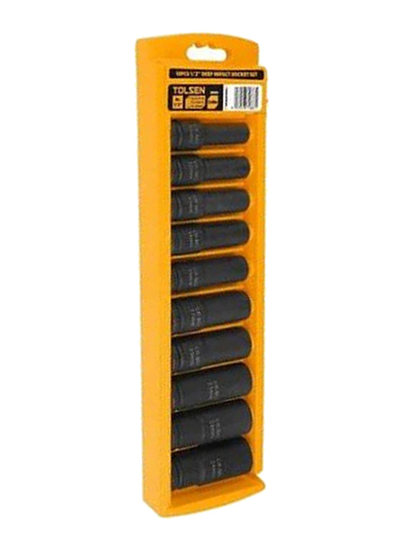 Tolsen 10 Piece 0.5-Inch Industrial Deep Impact Socket Set, 18296, Orange/Black