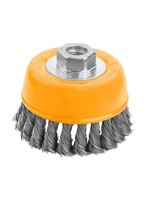 Tolsen 3 Inch Cup Twist Wire Brush With Nut (Industrial), 77567, Yellow/Grey