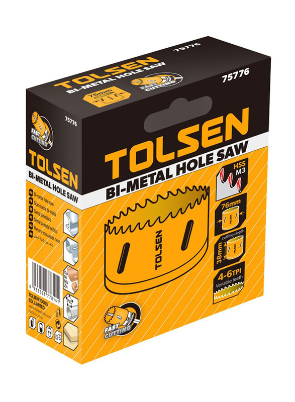 Tolsen 76mm Bi-metal Hole Saw, TLSN-75776, Yellow