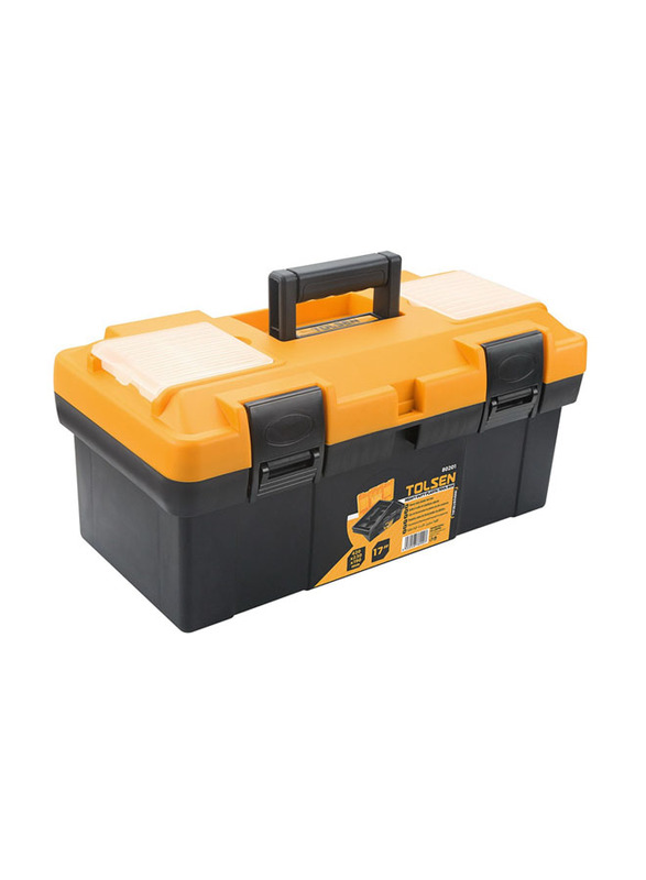 

Tolsen Industrial Heavy Duty Plastic Tool box, 420 x 230 x 190mm, 80201, Black/Orange