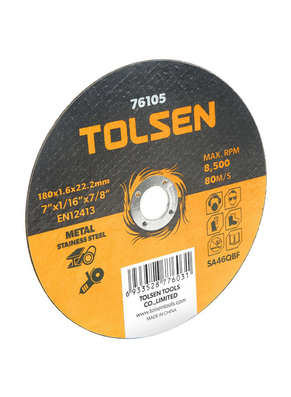 

Tolsen 5 Piece Flat Cutting Tools-Off Wheel (Metal And Stainless Steel), 180X1.6X22.2m, 76105, Yellow/Black