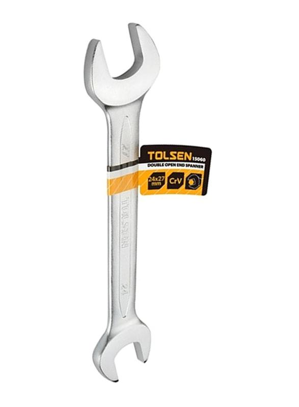 Tolsen 24 x 27mm Double Open End Spanner, 15860, Silver