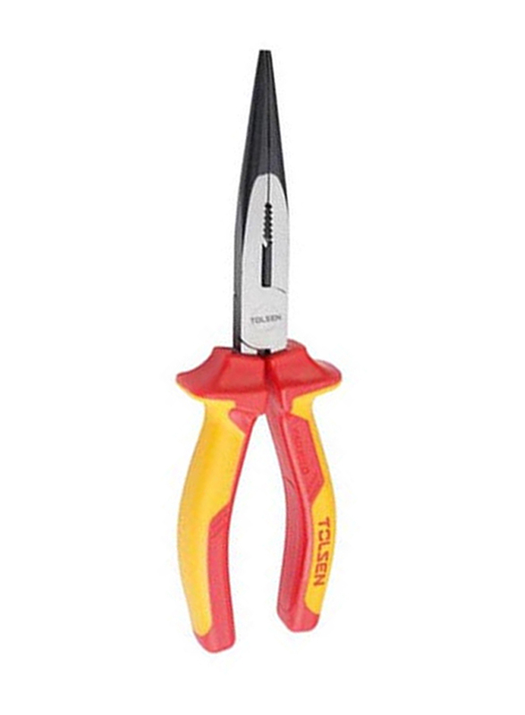 Tolsen 200mm Premium Line Insulated Long Nose Pliers, Yellow/Red