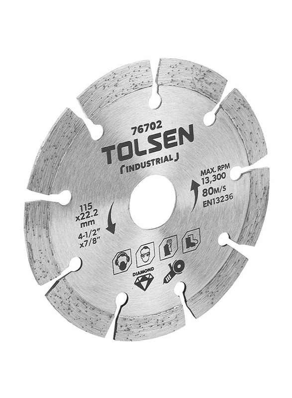 Tolsen Diamond Cutting Tools Blade (Industrial), 115(4-1/2")X22.2mm, 76702, Silver