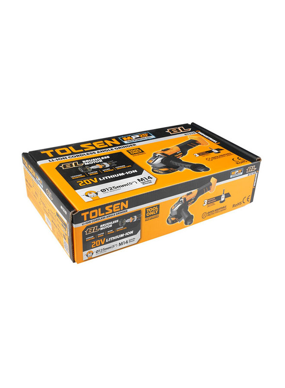 Tolsen Li-Ion Cordless Angle Grinder (Brushless Motor) (Industrial), 87278, Yellow/Black