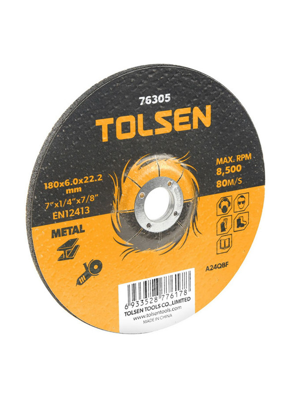 Tolsen 5 Piece Depressed Centre Grinding Wheel(Metal), 180X6.0X22.2mm, 76305, Yellow/Black