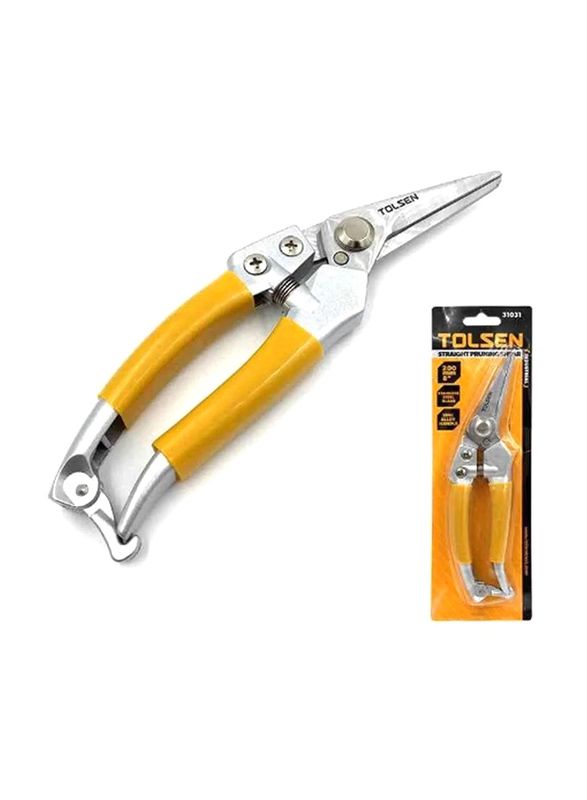 Tolsen 200mm (8-inch) Straight Purning Shear (Industrial), 31031, Yellow/Silver