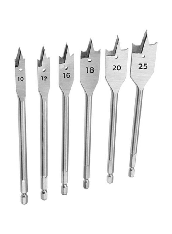 Tolsen 6 Piece Flat Wood Bits Set, 75655, Silver