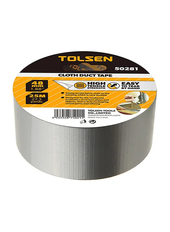 Tolsen Cloth Duct Tape, 48mm x 50 Meter, 50282, Grey