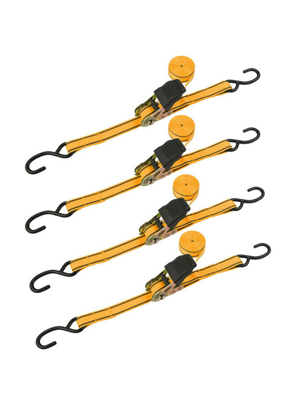 Tolsen 4-Piece Ratchet Tie Down Set, 62252, Black/Yellow