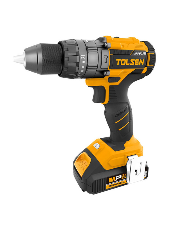 Tolsen Li-Ion Cordless Impact Drill (Brushless Motor) (Industrial), 87254, Yellow/Black