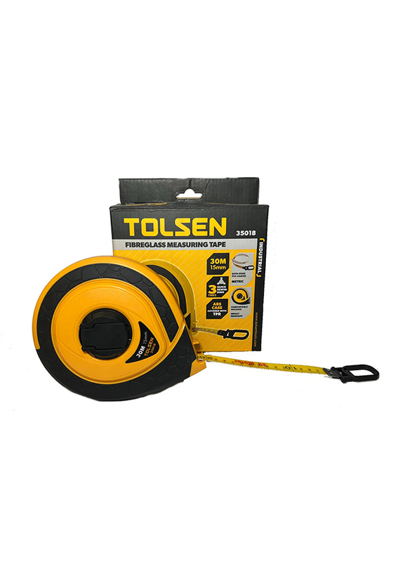 Tolsen 30m Industrial Fibreglass Measuring Tools Tape, 35018, Orange/Black
