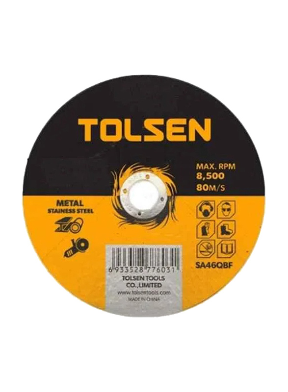 Tolsen Depressed Centre Grinding Wheel for Metal Cutting, 115mm, 5 Pieces, 76302, Yellow/Black