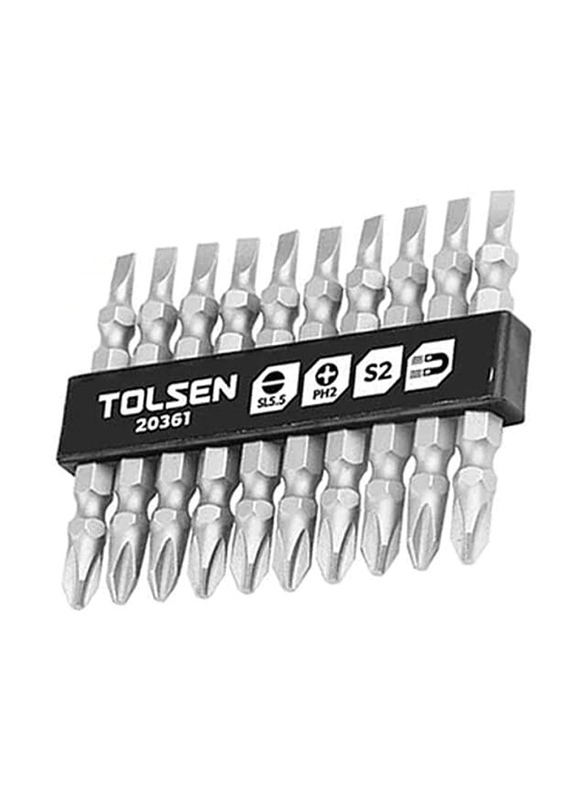 Tolsen PH2/SL5 Double End Industrial Screwdriver Bits Set, 20361, 10 Pieces, Silver