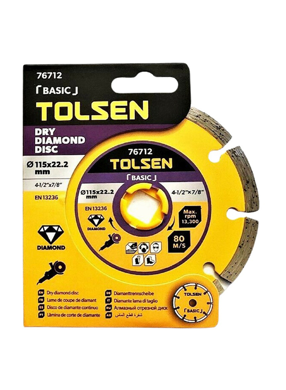 

Tolsen Basic Dry Diamond Disc, 115mm, 76712, Yellow