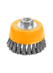 Tolsen 5 Inch Cup Twist Wire Brush With Nut (Industrial), 77570, Yellow/Grey