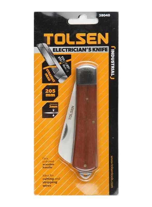 Tolsen Industrial Electrician's Knife, 38040, Silver/Brown