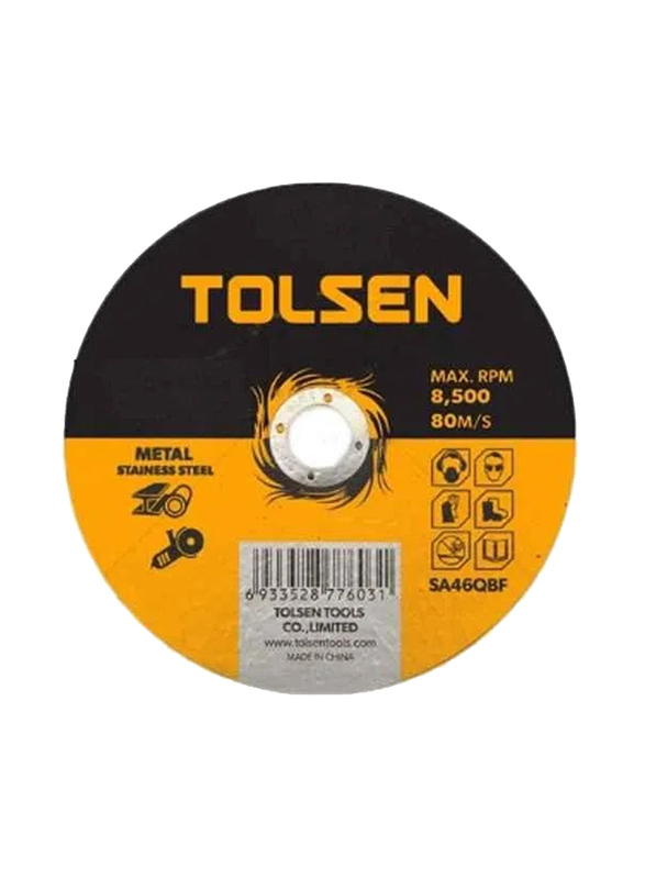 Tolsen Depressed Centre Grinding Wheel for Metal Cutting, 100mm, 5 Pieces, 76301, Yellow/Black