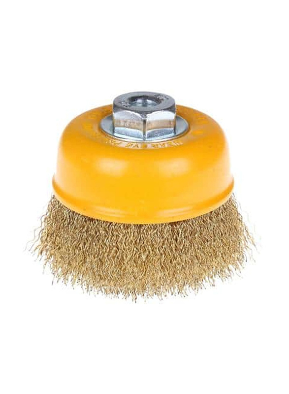 Tolsen 75mm Cup Wire Brush With Nut (Industrial), 77581, Yellow/Beige