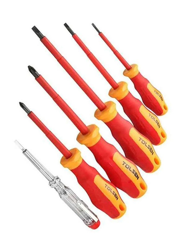 Tolsen 6 Piece VDE Screwdrivers Set, 38013, Red/Yellow