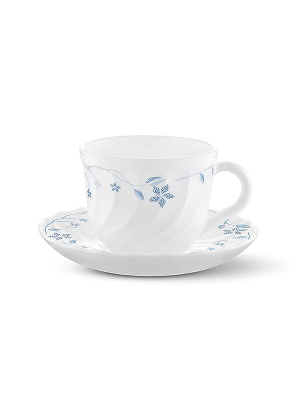 

Borosil 7.5oz 6-Piece Larah Fluted Flora Cup And Saucer Set, White/Blue