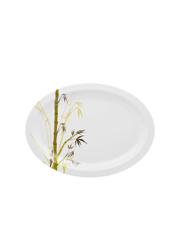 

Dinewell 34cm Green Bamboo Melamine Oval Platter, White