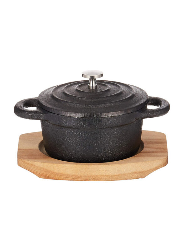 

Raj 14cm Round Cast Iron Casserole With Tray, COST12, Black