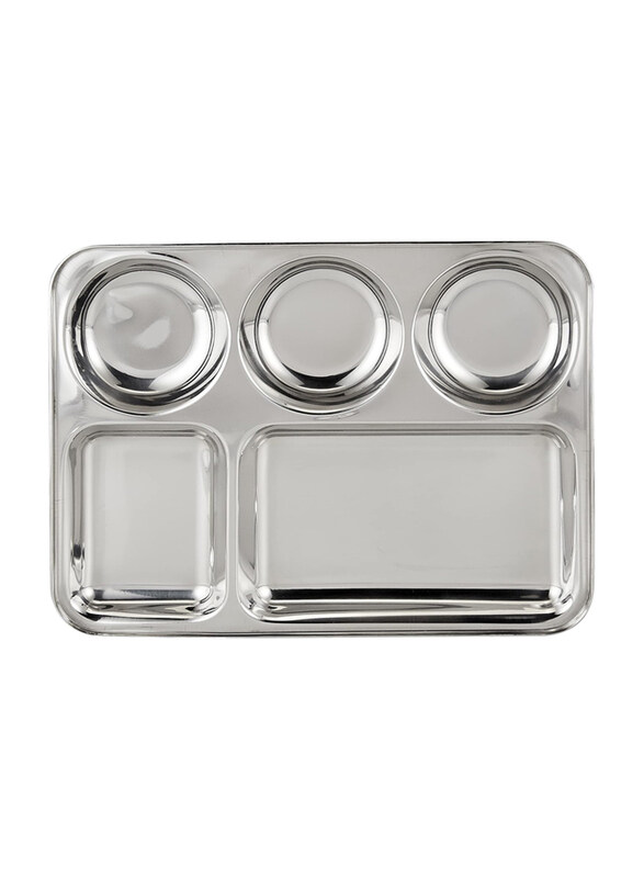 

Raj 33.5cm Stainless Steel Rectangle Divided Dinner Plate, SIT001, Silver
