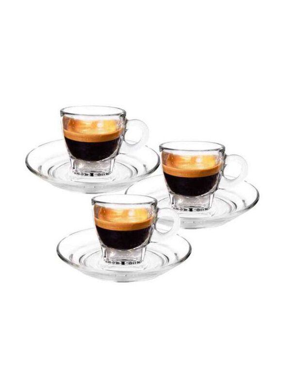 

Ocean 70ml 6-Piece Caffe Espresso Glass Cup & Saucer Set, Clear