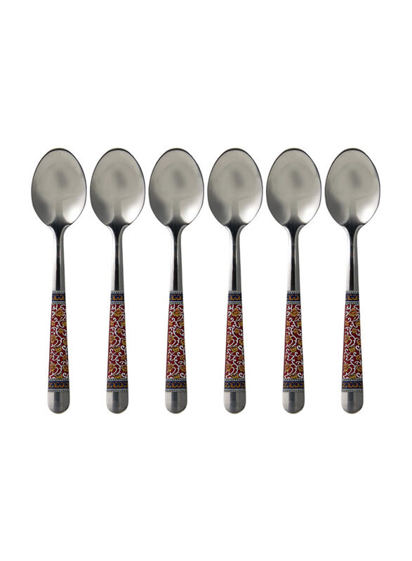 

Rk 6-Piece Stainless Steel Decor Tea Spoon Set, Silver/Red