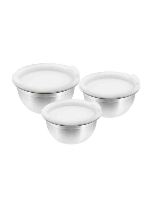 

Vinod 3 Piece Mixing Bowl Set with Plastic Lid, Silver