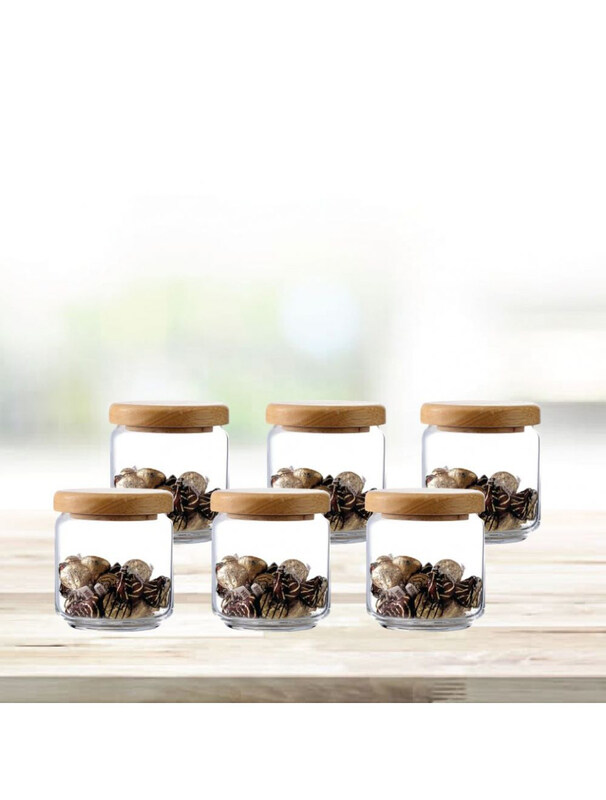 

Ocean Glass Pop Jar With Wooden Lid Set, 6 x 500ml, Clear