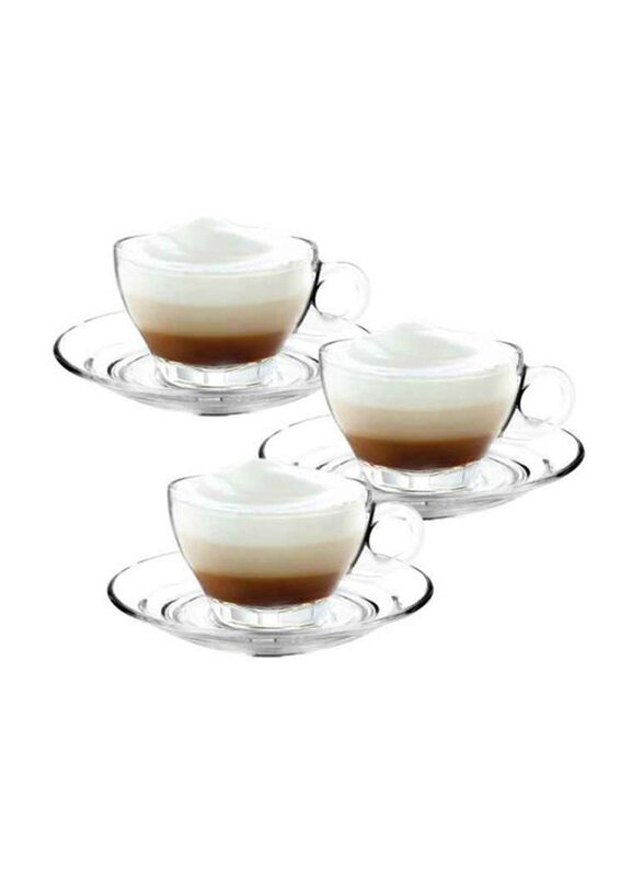 

Ocean 260ml 6-Piece Caffe Latte Glass Cup & Saucer Set, Clear