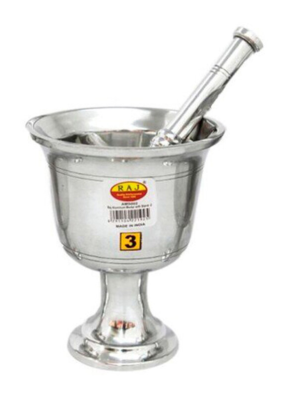 

Raj Aluminium Mortar with Stand, No.3, Silver