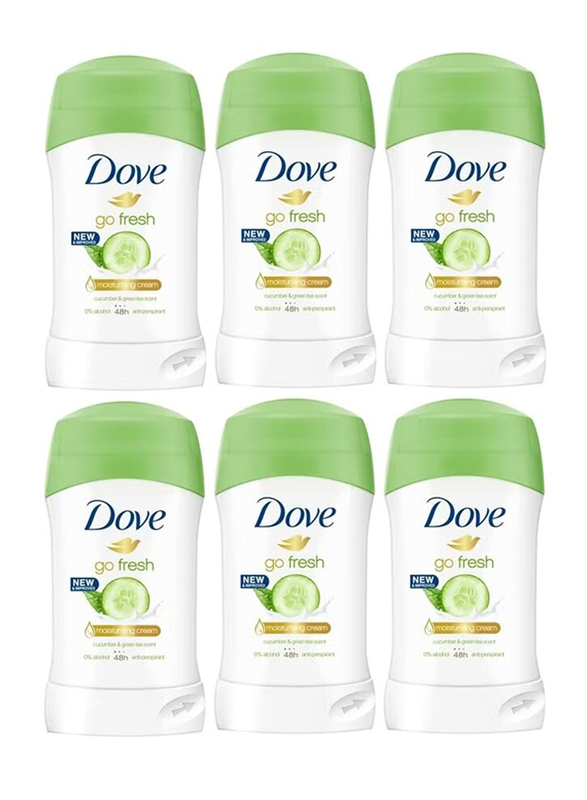 Dove Go Fresh Moisturising Cream Deodorant Stick with Cucumber And Green Tea, 40g, 6 Piece
