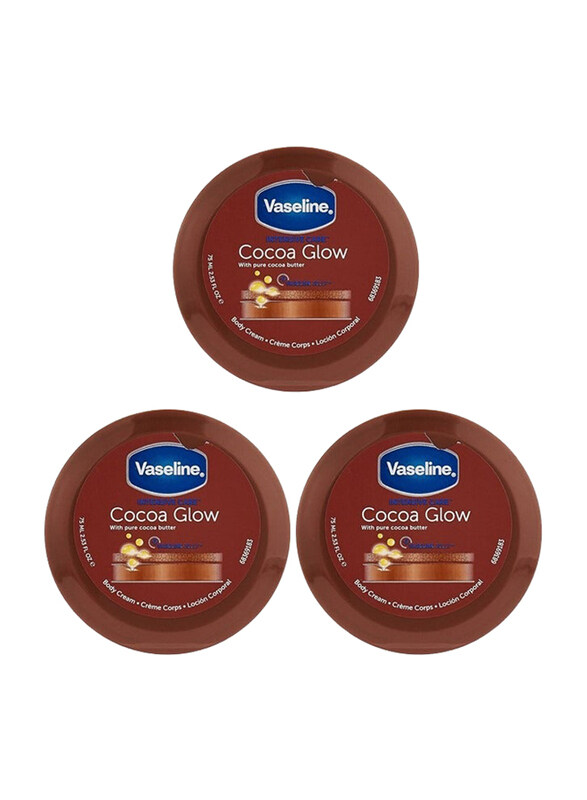 Vaseline Cocoa Glow Body Cream with Pure Cocoa Butter, 3 x 75ml