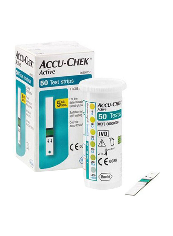 

Accu Chek Active Sugar Test Strips, IBO123456912, 50 Strips, White