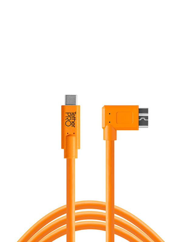 Tether Tools TetherPro USB-C to 3.0 Micro-B Right Angle Cable, 4.6 Meters, Orange