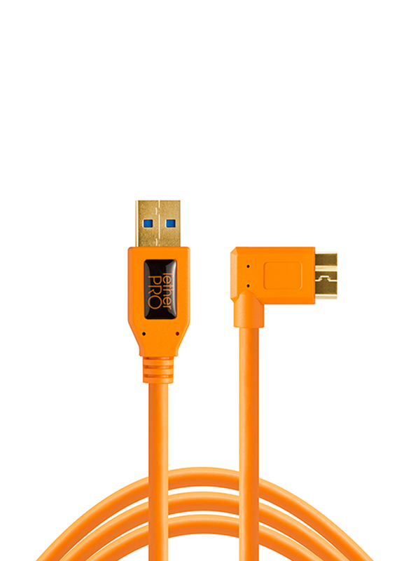 Tether Tools TetherPro USB 3.0 to Micro-B Right Angle Cable, 4.6 Meters, Orange