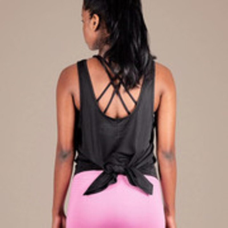 BreezyBack Tie back Tank Top (L, Black)