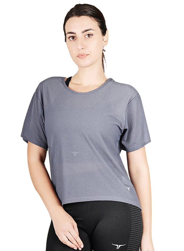 

Thugfit Loose Short Sleeve Mesh Crop Top for Women, Grey, Extra Small