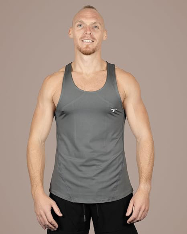 Thugfit MuscleHustle Slim Fit Tank Top for Men, Grey, Small