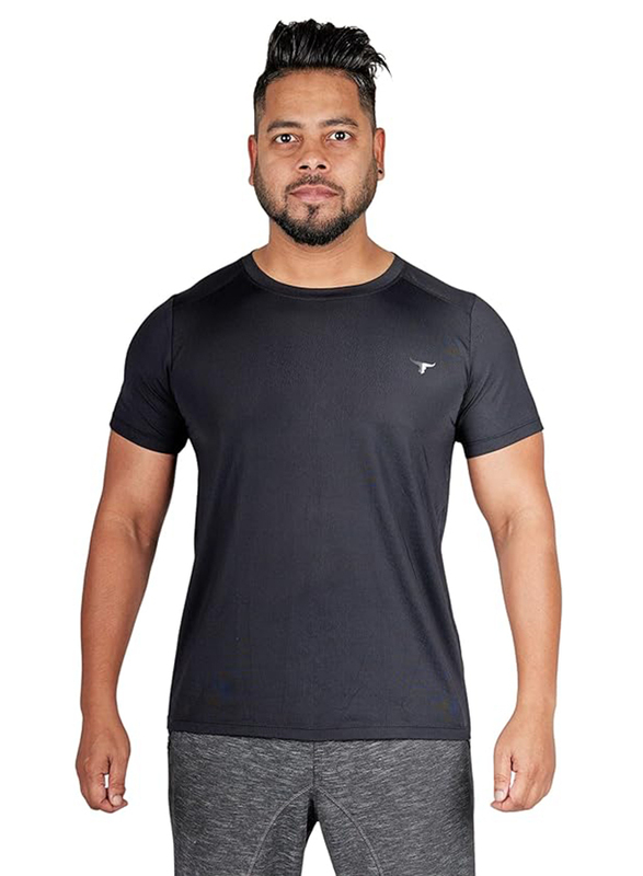 Thugfit Short Sleeve Workout Slim Fit T-Shirts for Men, Black, Large