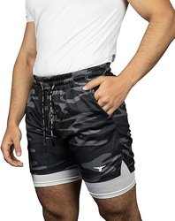 Thugfit 7" Inseam SprintHint 2 in 1 Shorts for Men, Black, Large