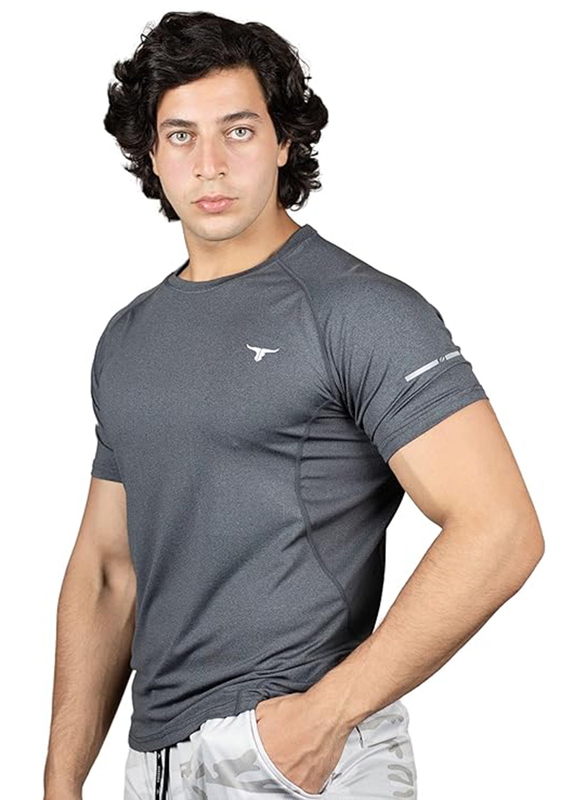 Thugfit EndurX Slim Fit T-Shirt for Men, Grey, Large